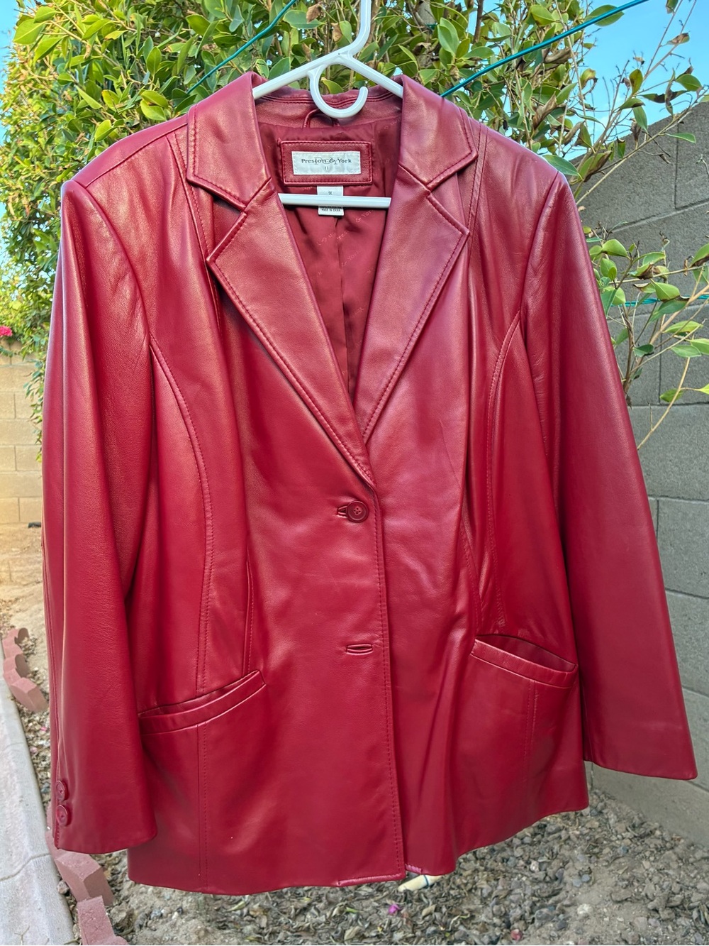 Preston & York Red Leather Single-Button Blazer with Matching Gloves